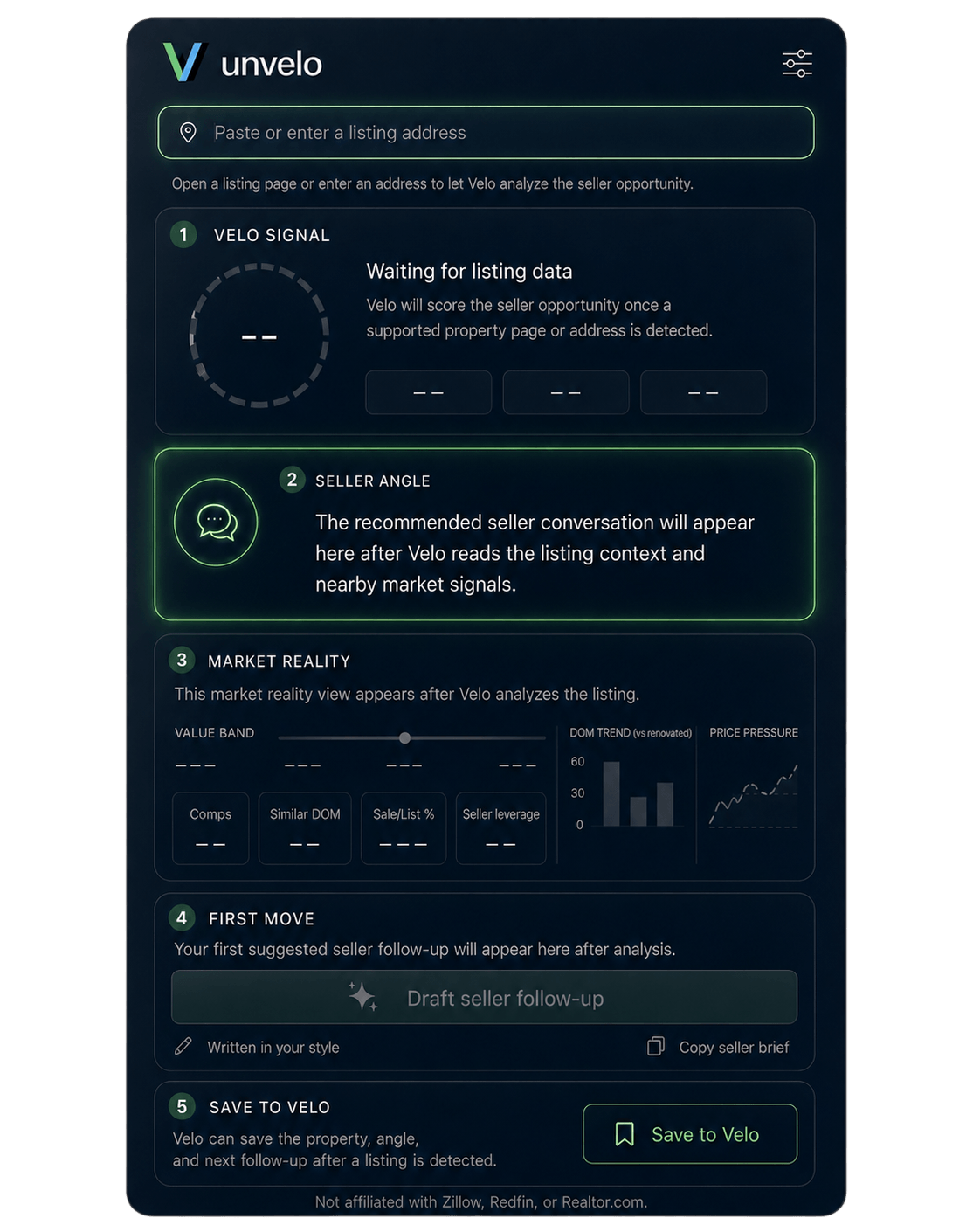 Velo extension panel — waiting for listing data